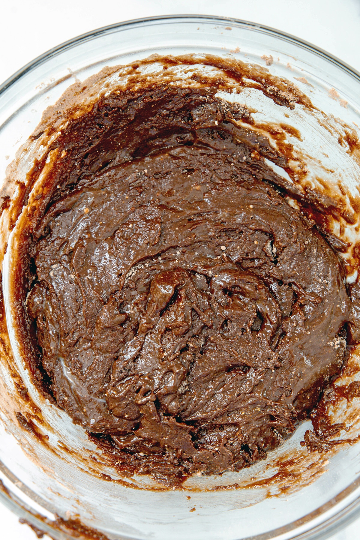 Brownie batter in mixing bowl.