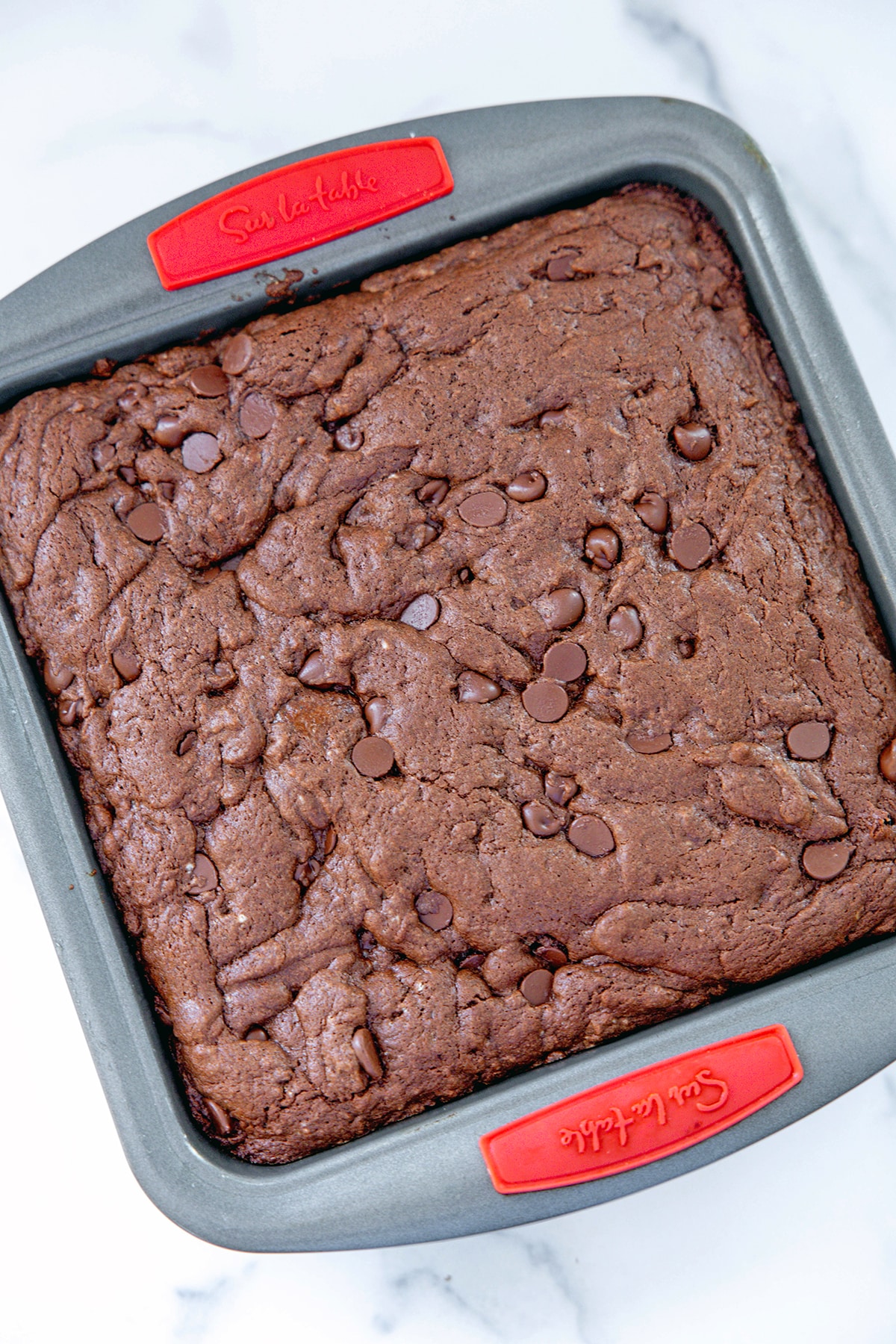 Brownies baked in 8x8 pan.