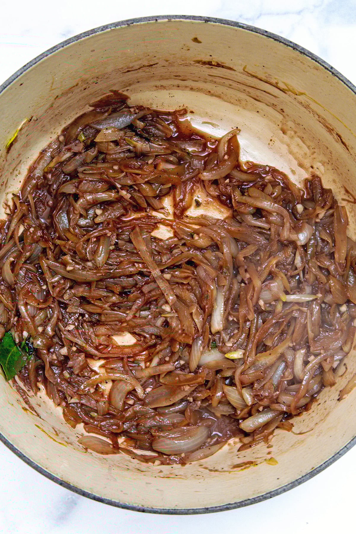 Caramelized onions in a dutch oven.