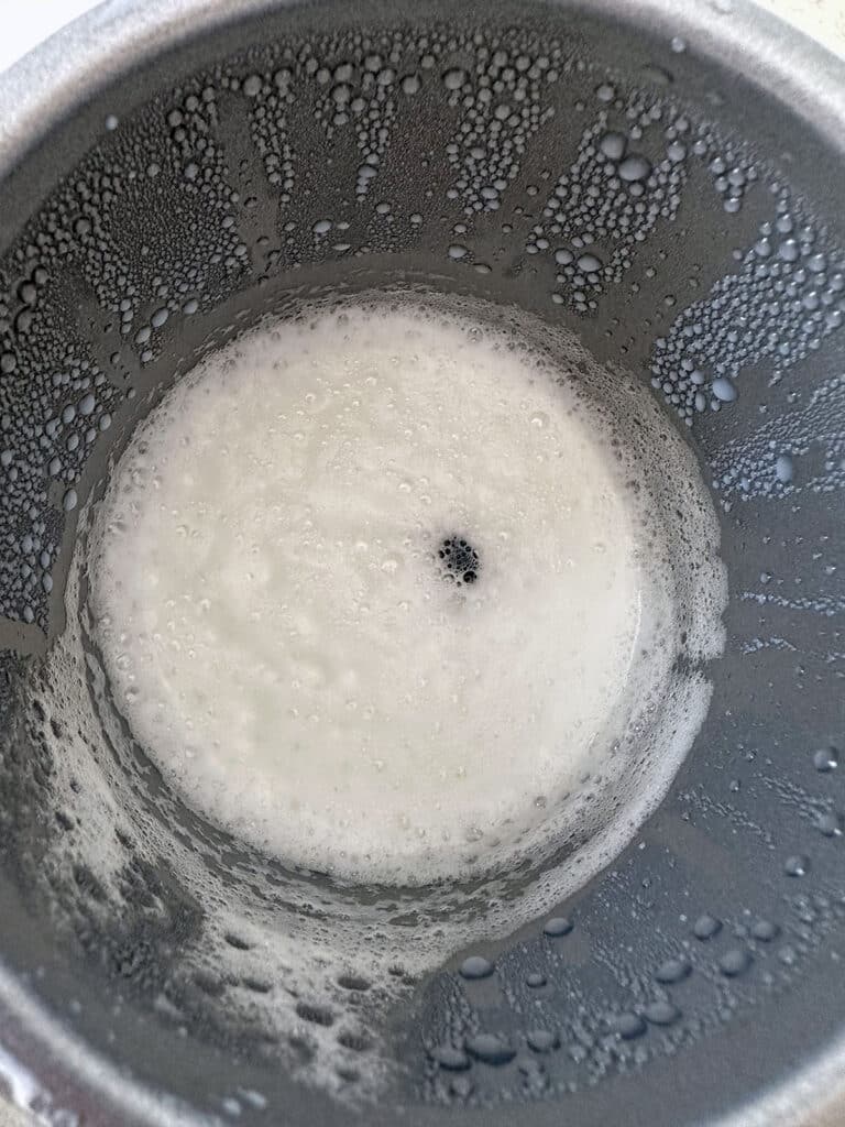 Milk turned into foam in electric frother.