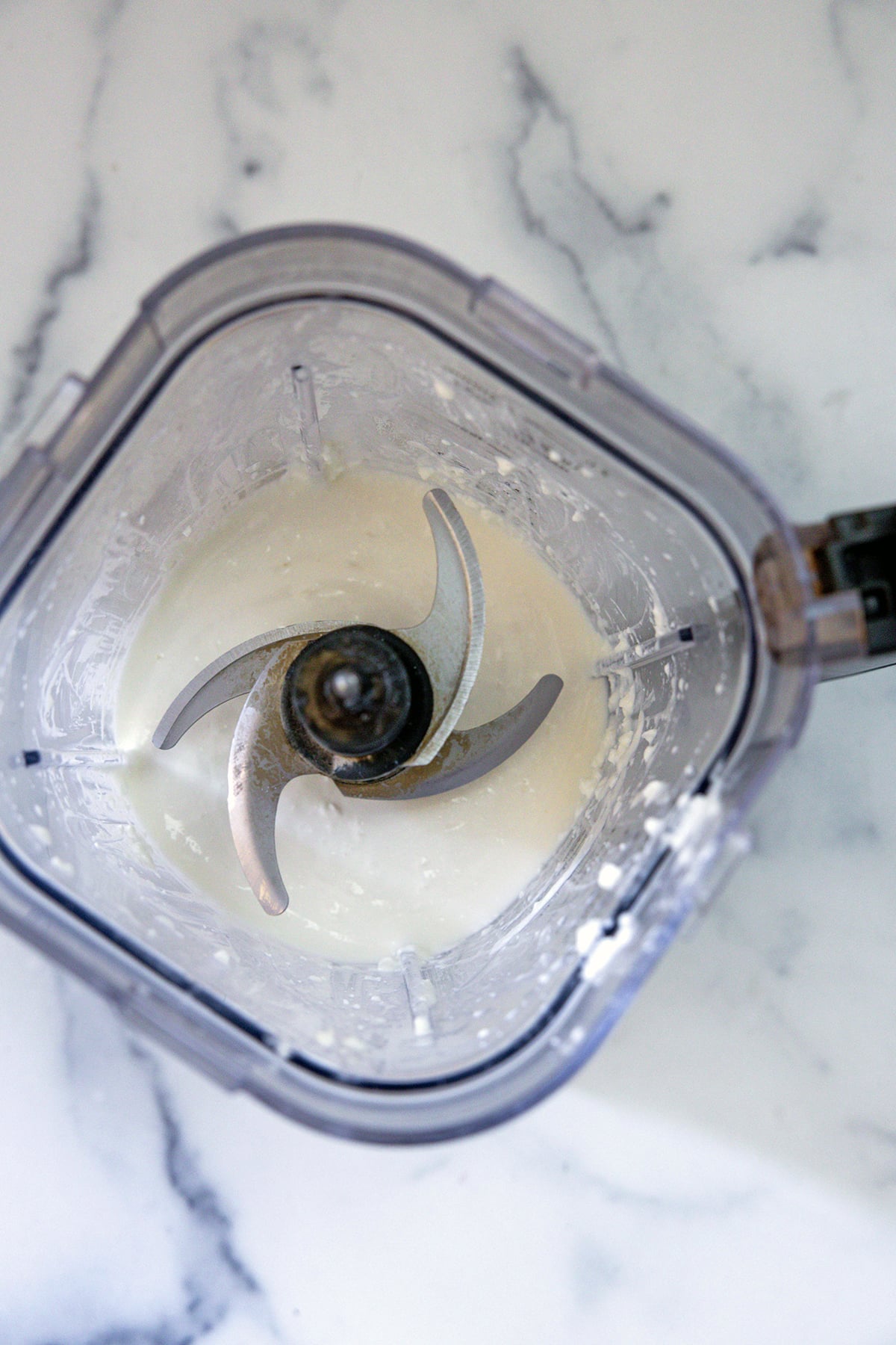 Overhead view of Frosty Paws mixture in blender.