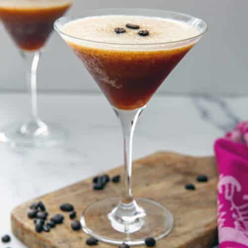 Closeup view of a frozen espresso martini.