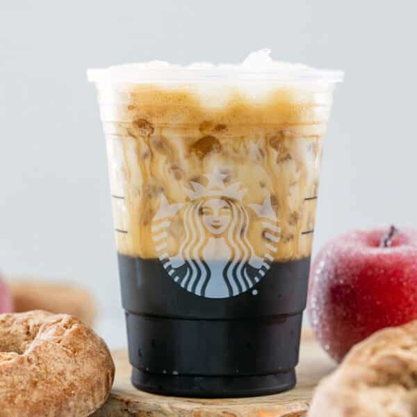 Closeup view of an Iced Apple Crisp Oatmilk Shaken Espresso.
