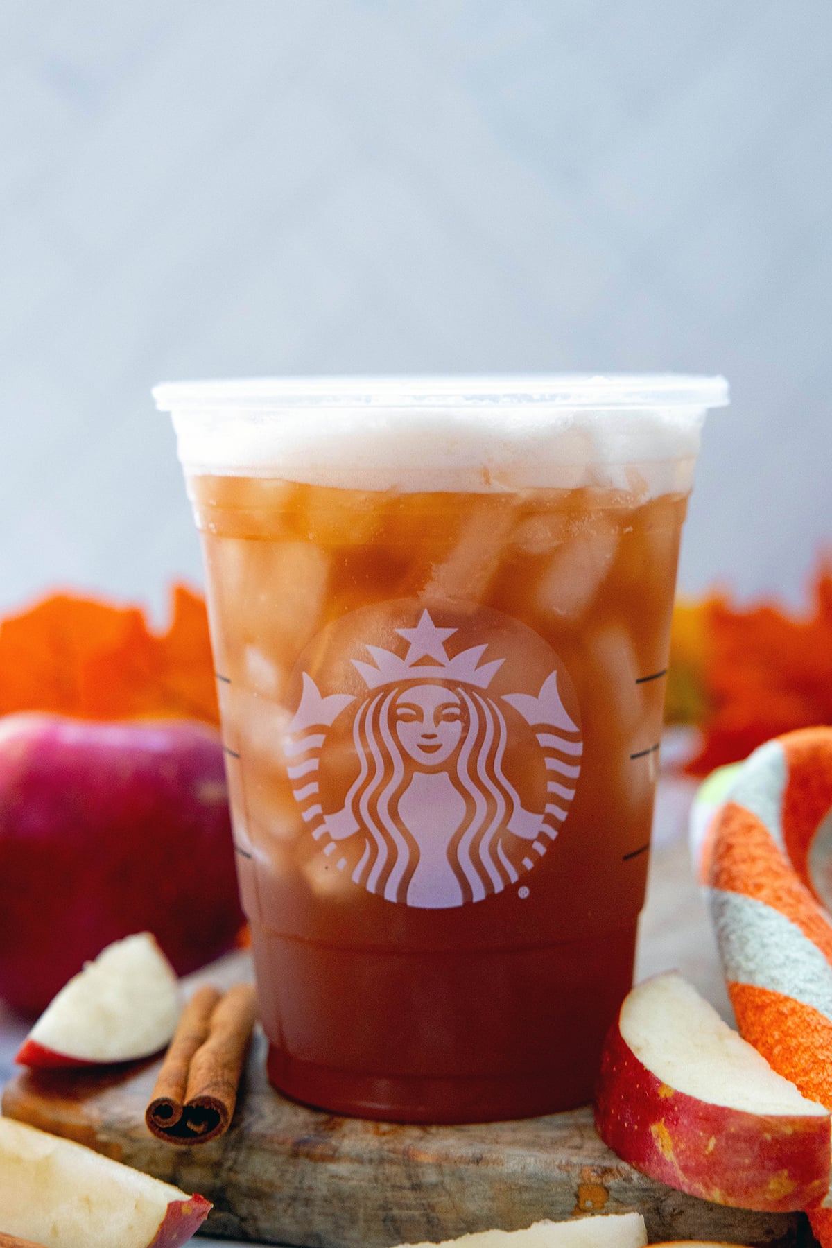 Head-on view of an Iced Chaider in a Starbucks cup.