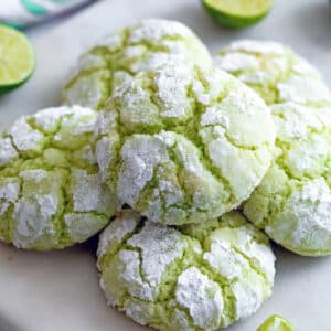 Closeup view of key lime cookies in a stack.