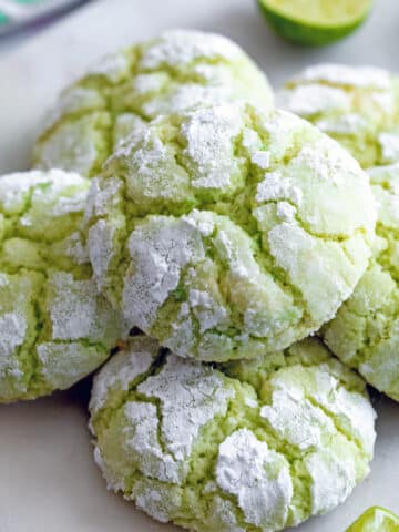 Closeup view of key lime cookies in a stack.