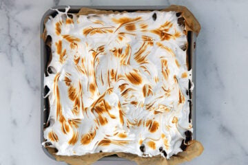 Lemon meringue bars with torched meringue topping.