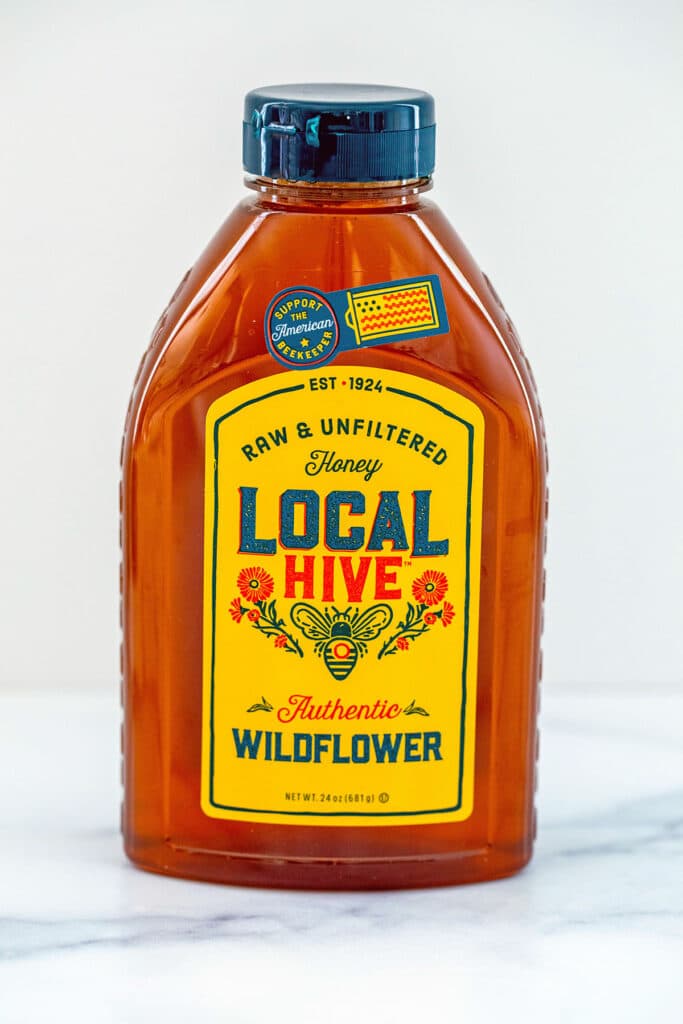 Bottle of local wildflower honey.