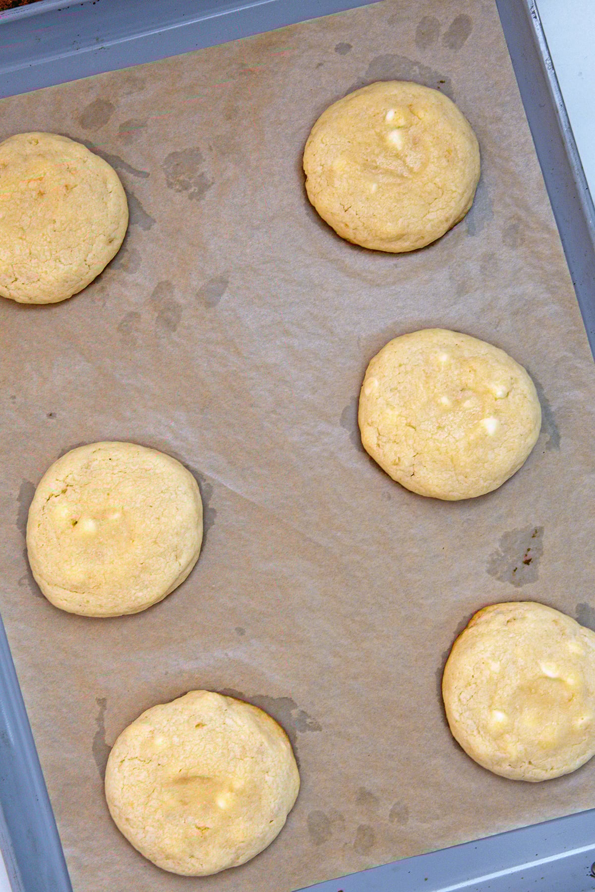 Lucky charms cookies baked on baking sheet.