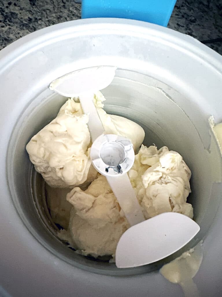 Pineapple ice cream in machine processing.