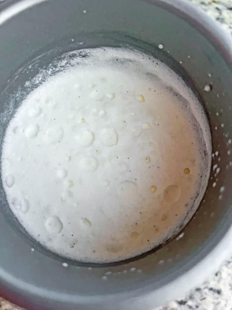 Overhead view of foam in frother.